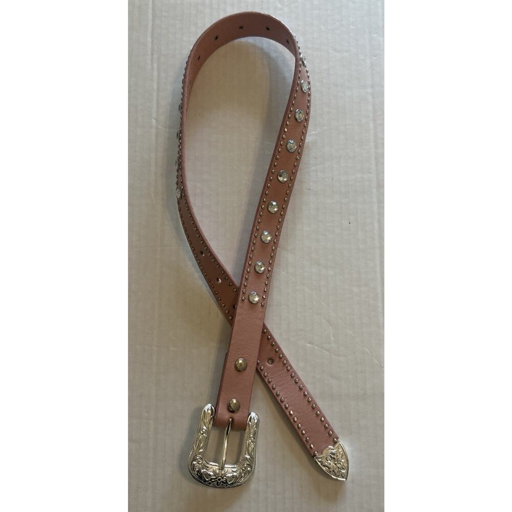Nocona Cowgirl Pink Silver Studded Western Rodeo Buckle Leather Belt Size 26 EUC - Picture 2 of 10